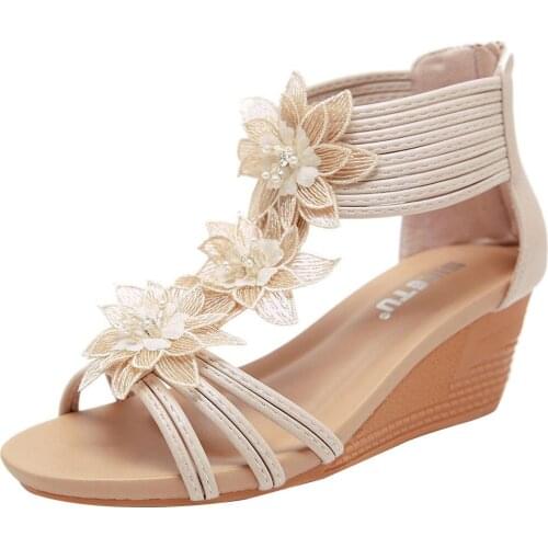 Dropshipping Sandals Woman Lotus Roman Style Flower Wedge Shoes Cover Heel Casual Black Sexy Popular Vogue Sandals Women Summer