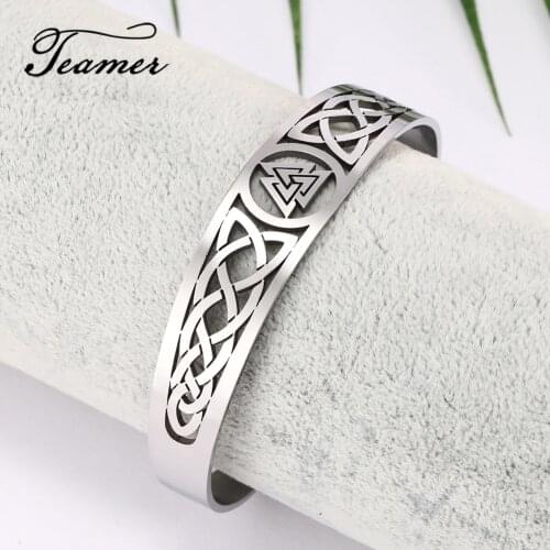Teamer Stainless Steel Cuff Vikings Bangle Irish Knot Celtics Knot Triskelion Valknut Amulet Talisman Wiccan Bracelet Jewelry