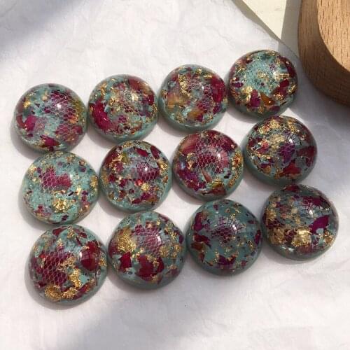 New arrived 30pcs/lot lace/Dried flowers decoration geometry rounds shape flatback resin beads diy jewelry earring accessory