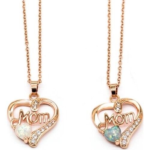 CAOSHI Heart Shape Letter Mom with Imitation Opal Pendant Necklace Exquisite Mothers Day Gift Hot Sale Womens Jewelry Bijoux