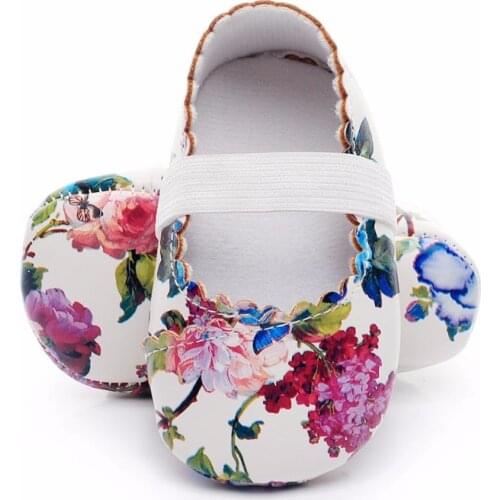 WONBO Hot sell floral style soft sole pu leather baby girls dress princess shoes baby moccasins mary jane shoes first walkers