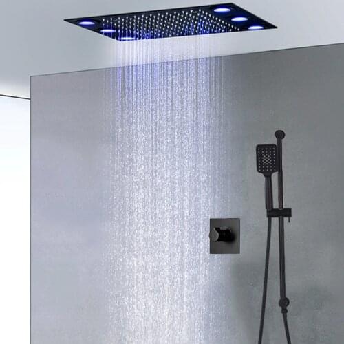 Shower System (360 x 500 mm) LED Ceiling Shower Set Bathroom Luxury Rain Mixer Shower Combo Set Rainfall Shower Head black