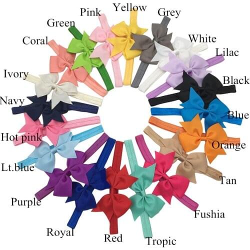 XIMA 20pcs/lot Elastic Headbands Soft Headband With 3.5"Grosgrain hair Ribbon Bows Kids Hair Accessories