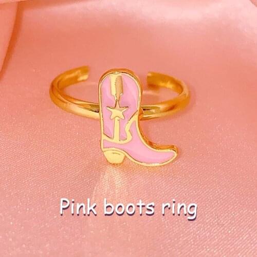 New INS Pink Star Boots Shoes Rings For Women Y2K Jewelry Vintage Harajuku Charm Ring Egirl Aesthetic 90s Fashion Friends Gifts