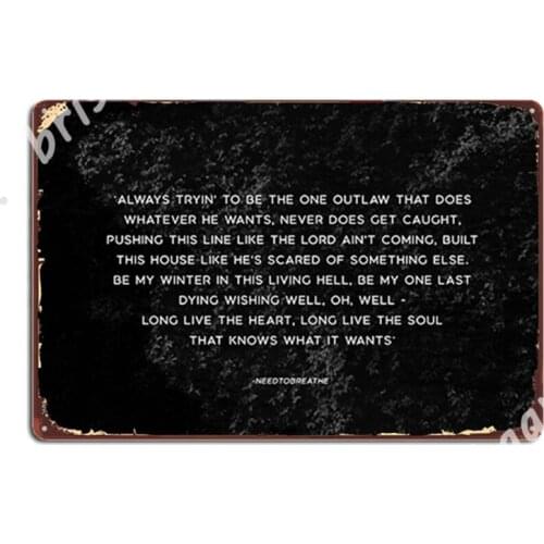 The Heart - Needtobreathe Lyrics Metal Signs Wall pub Party Design Plaques Tin sign Posters