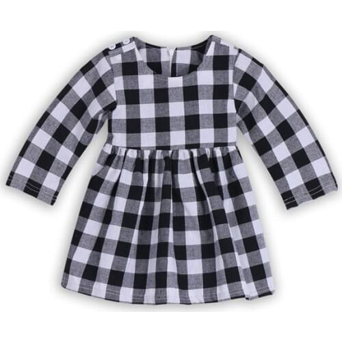 Cute Casual Spring Autumn Newborn Infant Baby Girls Long Sleeve O-Neck Cotton Plaid A-Line Princess Dress Outfit Party 0-24M