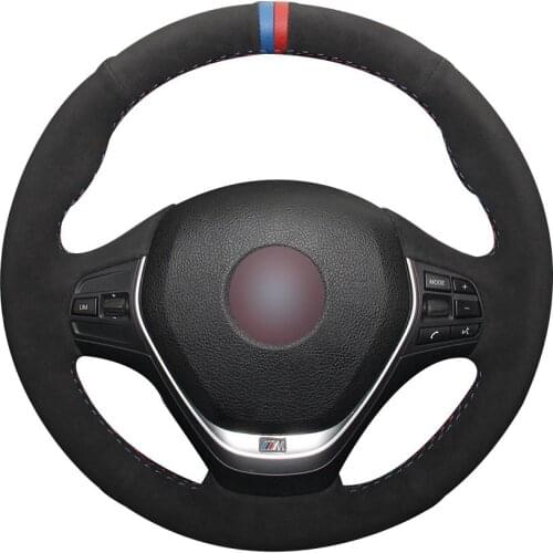Non-slip Durable Black Suede Blue Red Marker Car Steering Wheel Cover For Bmw F30 320i 328i 320d F20