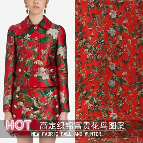 New yarn-dyed jacquard brocade red rich flower and bird pattern clothing coat fabric autumn and winter fashion fabric yellow