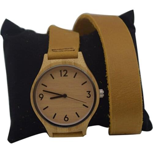 Newest Fashion Womens Leather Bamboo Wooden Watches With Long Geunine Leather Watchbands Best Gifts For Girl Friends