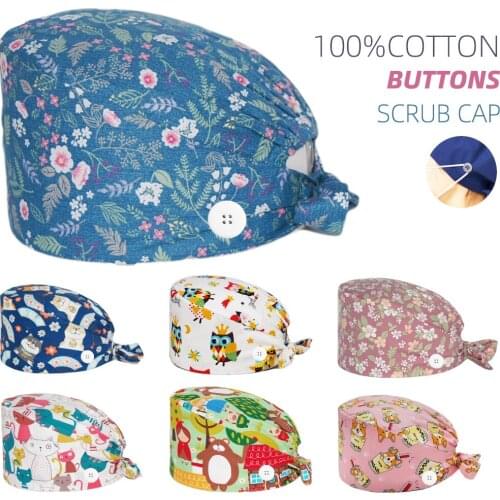 New Bouffant Surgicals Hat Adjustable Cotton Anime Printing Dentist Nursing Caps Beauty Salon Dental Work Accessories scrubs Cap