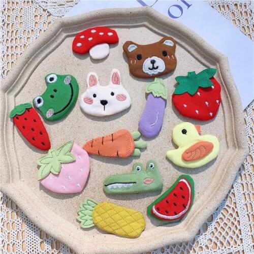 New Simple Cute Cartoon Embroidery Fabric Vegetable Fruit Animal BB Clip Sweet Girl Childrens Fashion Hairpins Hair Accessories