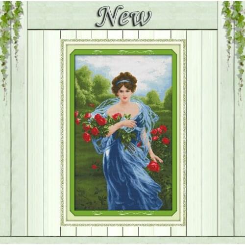 Charming roses sexy women girl 11CT patterns printed on canvas 14CT needlework diy dmc cross stitch chinese Sets Embroidery kits