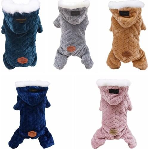 Pet Dog Clothes Winter Warm with Big Fur Collar Four-Leg Jumpsuit Thicken Dog Clothing For Yorkshire Teddy Dog Jackets Costume