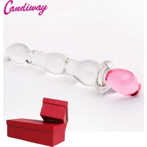 Huge anus plug Pink heart beads Glass penis Vagina Anal Butt Plug Adult Dildo Clit masturbation products Sex Toys for Women