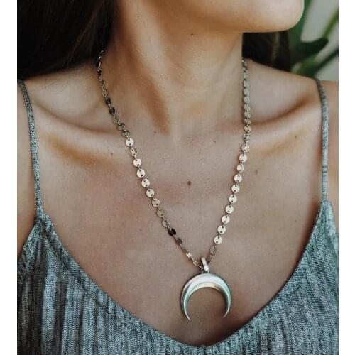 GULCE DERELI, CRESCENT SYMBOL CHARM CHAIN NECKLACE, CHAIN NECKLACES, CHARM NECKLACES, GIFT BOX, GOLD/SILVER PLATED