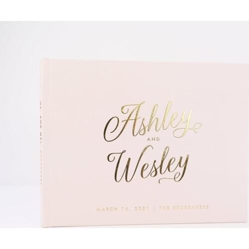 Custom Wedding Guest Book, Wedding Guestbook, Gold Foil Vintage Birthday , Rustic Hardcover Wedding Horizontal Photo Book