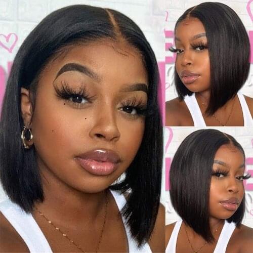 Straight Bob Wig Human Hair Wigs T Part Lace Front Wig Pre Plucked Lace Wig Blunt Cut Middle Part Lace Wig 180 Density