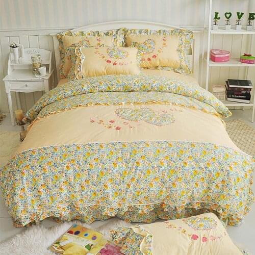 Retro Shabby Floral Duvet cover 100%Cotton Bedding Sets Queen King Coloful Flower Ruffles Bedding with Bed sheet Pillow shams