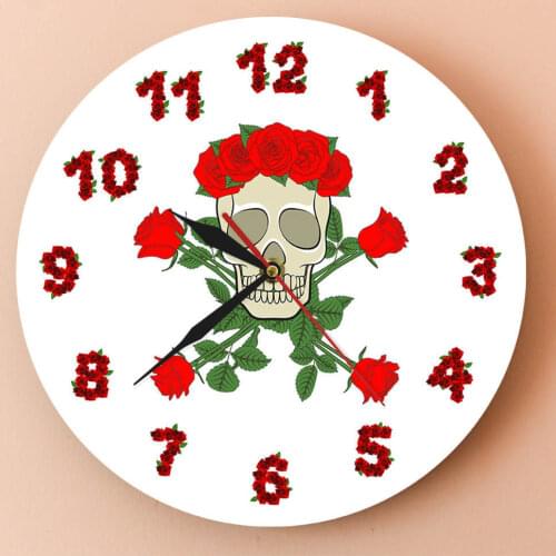 Rose Skull Pattern Wall Clock Romantic Skull Acrylic Wall Clock Home Decoration Wall Clock