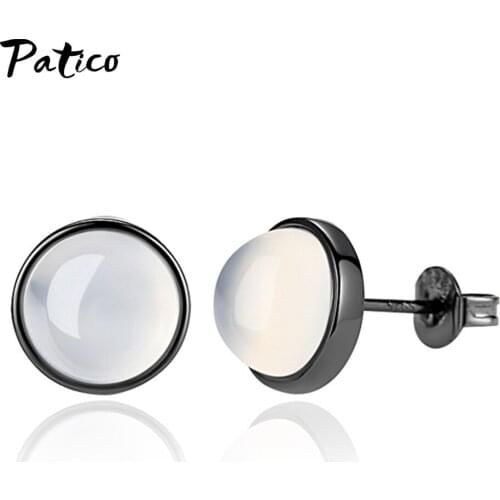 Big Natural Stone Stud Earrings Boho 925 Sterling Silver Vintage Ear Studs Korean Fashion Wedding Jewelry