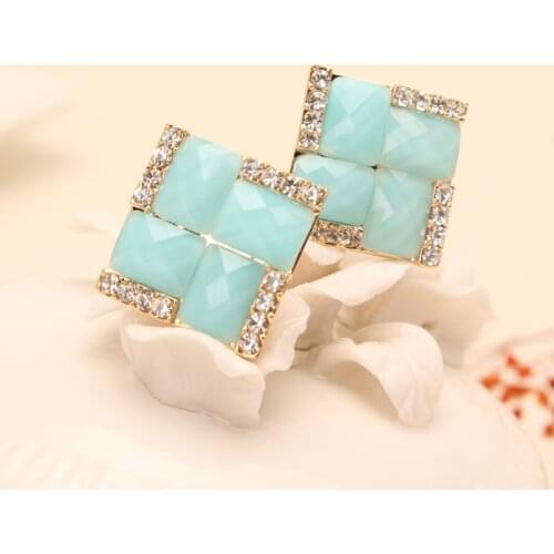 Ajojewel Luxury Candy Geometric Austrian Crystal Stud Earrings For Women Rhinestone Earrings Trendy
