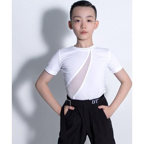 Mesh Ballroom Dance Tops Boys Summer Salsa Clothing Latin Practice Wear Performance Costume Short Sleeve Tango Dancewear JL3409