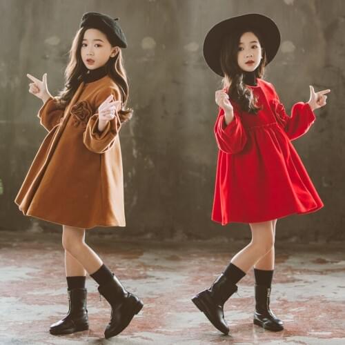 Girls woolen jacket autumn and winter new girls in the long section of loose foreign gas thickening childrens woolen coat
