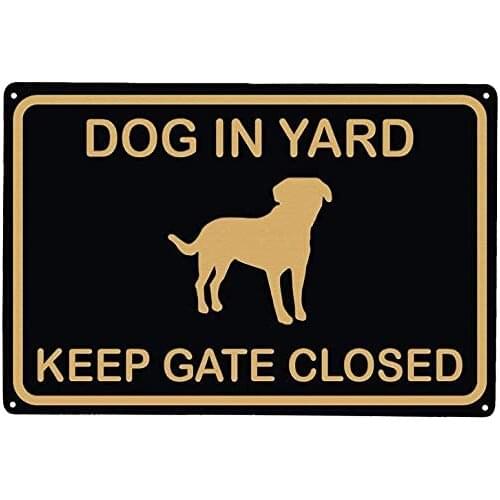 Dog in Yard Keep Gate Closed Tin Sign Nostalgic Metal Wall Plaque Decor Outdoor Indoor Wall Panel