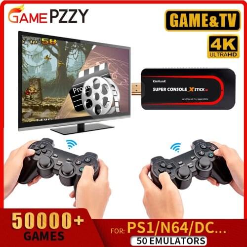 Super Console X-STICK Video Game Console With Wireless Controllers Retro Game Console Built-in 50 Emulators 50000 Games For PS1