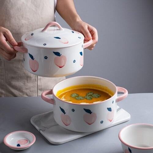 Soup bowl with cover, noodle bowl, large creative instant noodles bowl, steamed egg bowl, Japanese ramen bowl, household ceramic