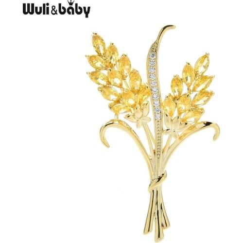 Wuli&baby Beauty Wheat Brooches For Women Unisex Cubic Zirconia Flower Party Office Brooch Pins Gifts