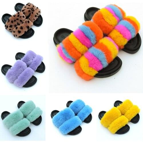 HY-ZTMSTTX New Fashion 2021 Europe and America Plus Size 43 Leopard Print Fur Slippers Sandals Furry Slides for Women