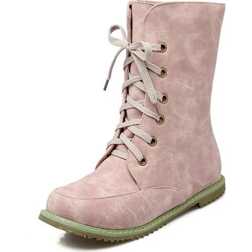 Ladies Lace-Up Martin Boots Women Candy Color Winter Boots New Botas Feminina Warm Shoes Woman Plus Size 34-43 XKD2083