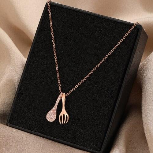 Female Niche Design Sense Rose Gold Clavicle Chain Female Simple Temperament Ins Cold Wind Jewelry Fork and Spoon Necklace