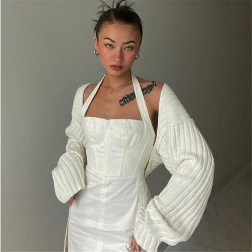 Spring Autumn Women Cotton Solid Color Long Sleeve Knitted Cardigan Casual White Open-Front Sweater Crop Top Female Clothing