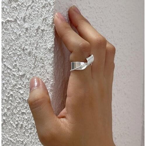 SHANICE S925 sterling silver open ring Irregular Opening Ring Casual Party Punk Geometric Smooth Beads Twisted Ring Jewelry