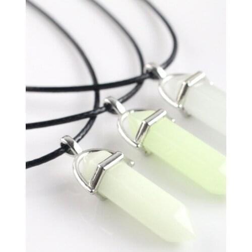 New Fashion Jewelry Colorful Natural Stone Chakra Healing Pendant Necklace For Women Hexagonal Columnar For Party #240707