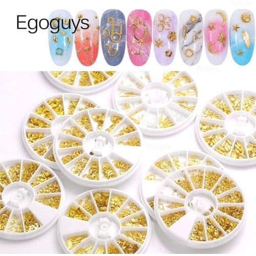 1 Wheel Box Hollow Rivet Nail Art Decorations Stickers Geometric Stud Nail Rhinestones Metal 3D Glitter DIY Manicure Bead Pearls