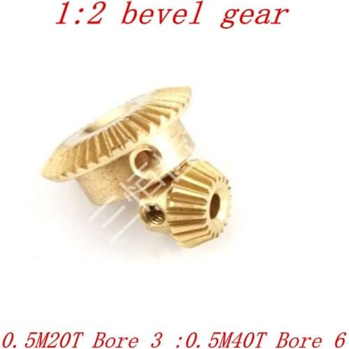1 pair 1:2 0.5 modulus 20 teeth bore 3mm with 40 teeth bore 6mm brass bevel gaear