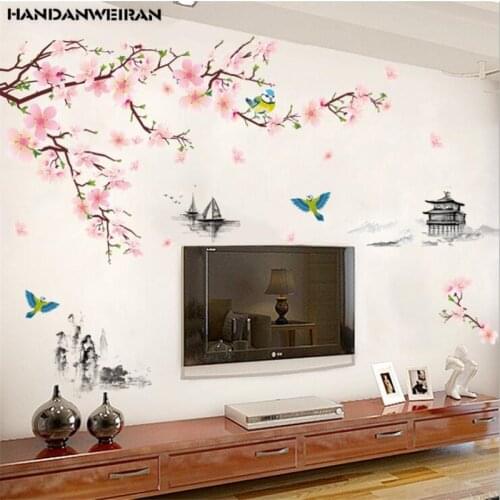 1pcs Pink Peach Butterfly Wall Post Childrens Room Cherry Blossom Butterfly Vinyl Art Decal Room Decoration Mural 60 * 90CM