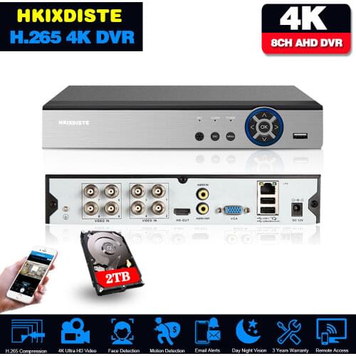 16CH 8CH 4K AHD DVR AI H.265 Hybrid 8 Megapixel NVR Digital Video Recorder for 2MP 4MP 5MP 8MP AHD/TVI/CVI/XVI/IP Cameras