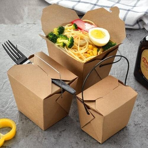 25pcs High quality protable kraft paper boxes picnic BBQ packaging food fruit salad snack lunch box large containers favors box