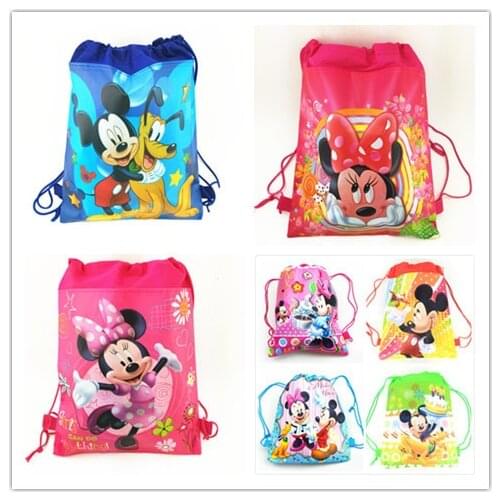 6/12PCS Mickey Mouse Cartoon Non-woven Fabrics Drawstring Bags Minnie Mouse Christmas Candy Bag School Bag Storage Backpack