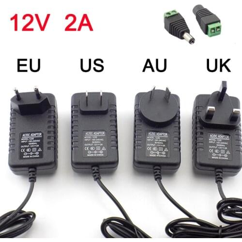 AC DC 12v 2A 2000ma adapter power supply adaptor EU UK AU US PLUG 5.5*2.5mm wall charger for DC male female led strip light lamp