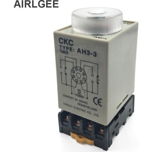 AH3-3 Power ON Delay Timer 0-6 Minutes 8 Pin Plastic Housing Time Relay DC 12V w Base