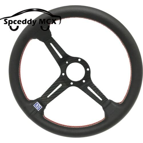 Car Sport Concave Steering Wheels 14 Inch 350mm Racing Carbon Fiber Looking Steering Wheel Leather With Horn Button MC20S1206