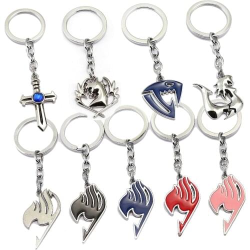 Fairy Tail Anime Keychain Metal Key Holder Ring Guild Sign Logo Tatoo Cosplay Props For Car Bag Pendant Unisex Charm Jewelry