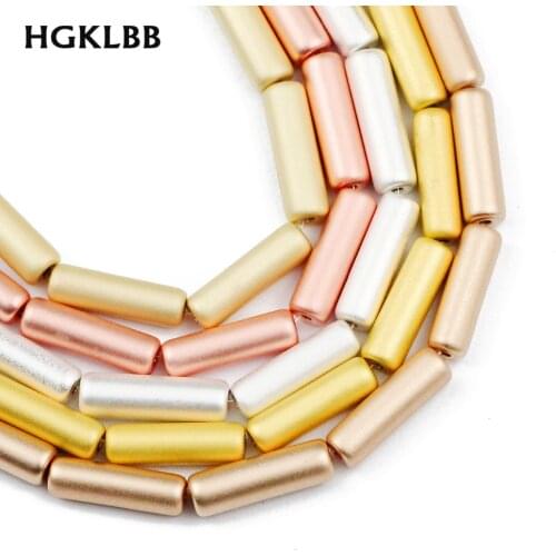HGKLB Matte Gold Silvers Long Cylinder Natural Hematite Beads Round Spacer Loose Beads for DIY Jewelry Making wholesale 13x4mm