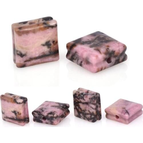 Natural Stone Black Lace Rhodonite Square Loose Beads 10MM Diy Charm Beads For Fashion Bracelet Making Jewelry Accessories