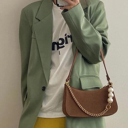 French retro pearl chain underarm bag 2021 new suede texture all-match western-style one-shoulder messenger bag